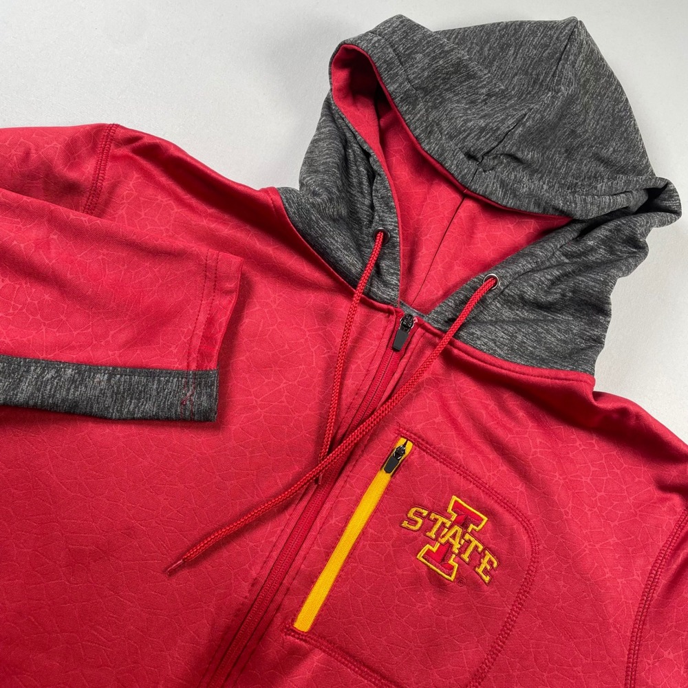 Colosseum Iowa State Cyclones Full Zip Hoodie Mens Large Red Gray Sweatshirt